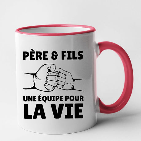 Mug Père et fils une équipe pour la vie Rouge