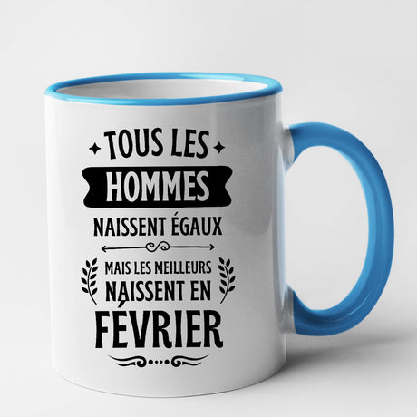 Mug Tous les hommes naissent égaux les meilleurs en février Bleu