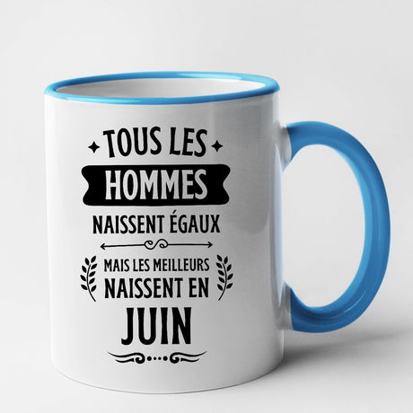 Mug Tous les hommes naissent égaux les meilleurs en juin Bleu