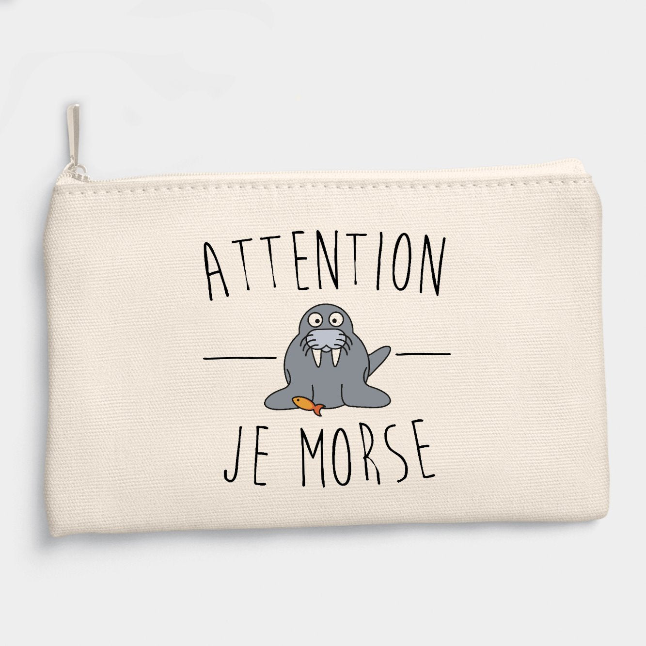 Pochette Attention je mords Beige