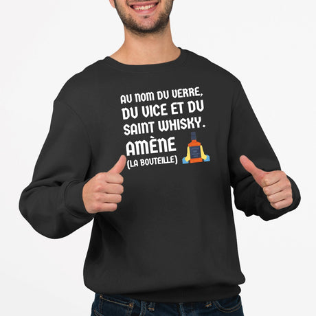 Sweat Adulte Au nom du verre du vice et du saint whisky Noir