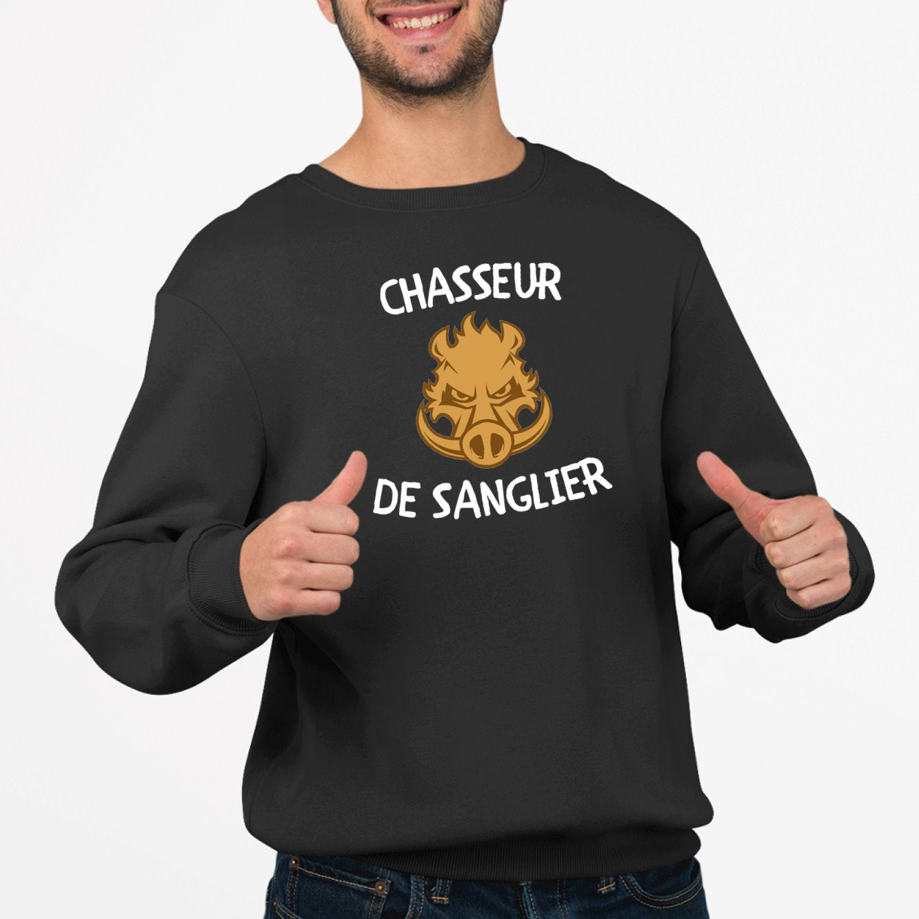 Sweat Adulte Chasseur de sanglier Noir