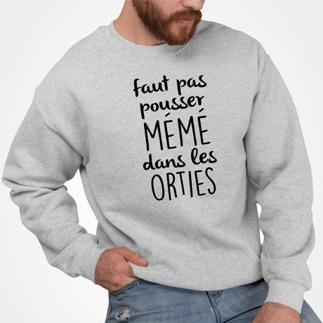 Sweat Adulte Faut pas pousser mémé dans les orties Gris