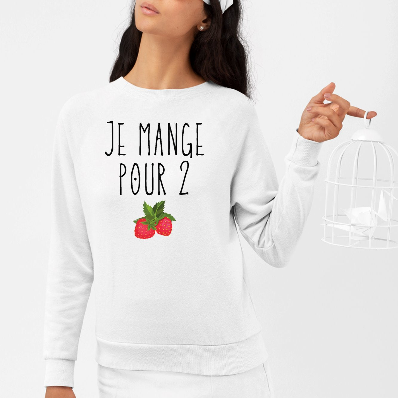 Sweat Adulte Je mange pour 2 Blanc