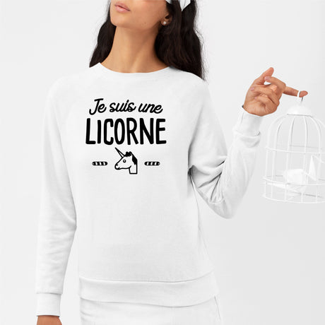 Sweat Adulte Je suis une licorne Blanc