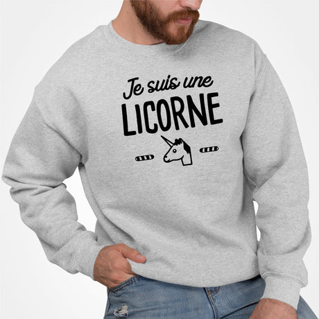 Sweat Adulte Je suis une licorne Gris