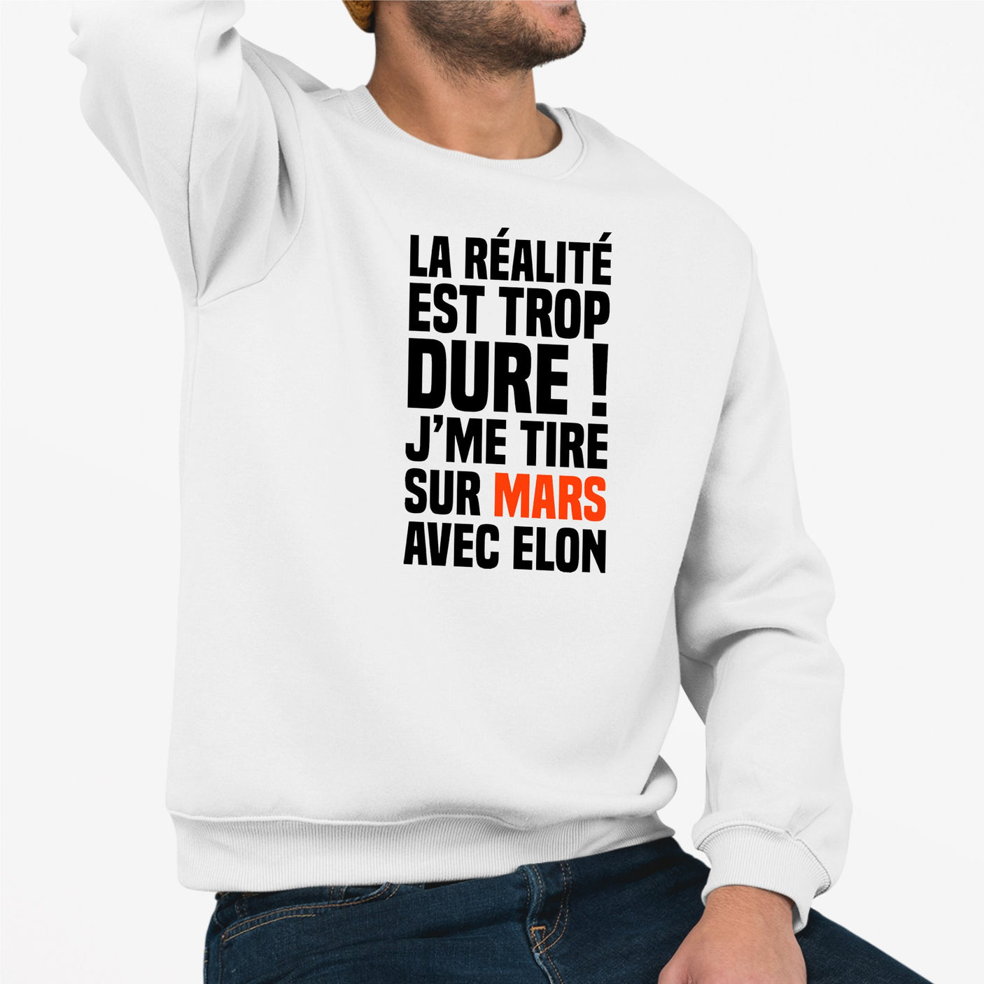 Sweat Adulte J'me tire sur Mars avec Elon Blanc