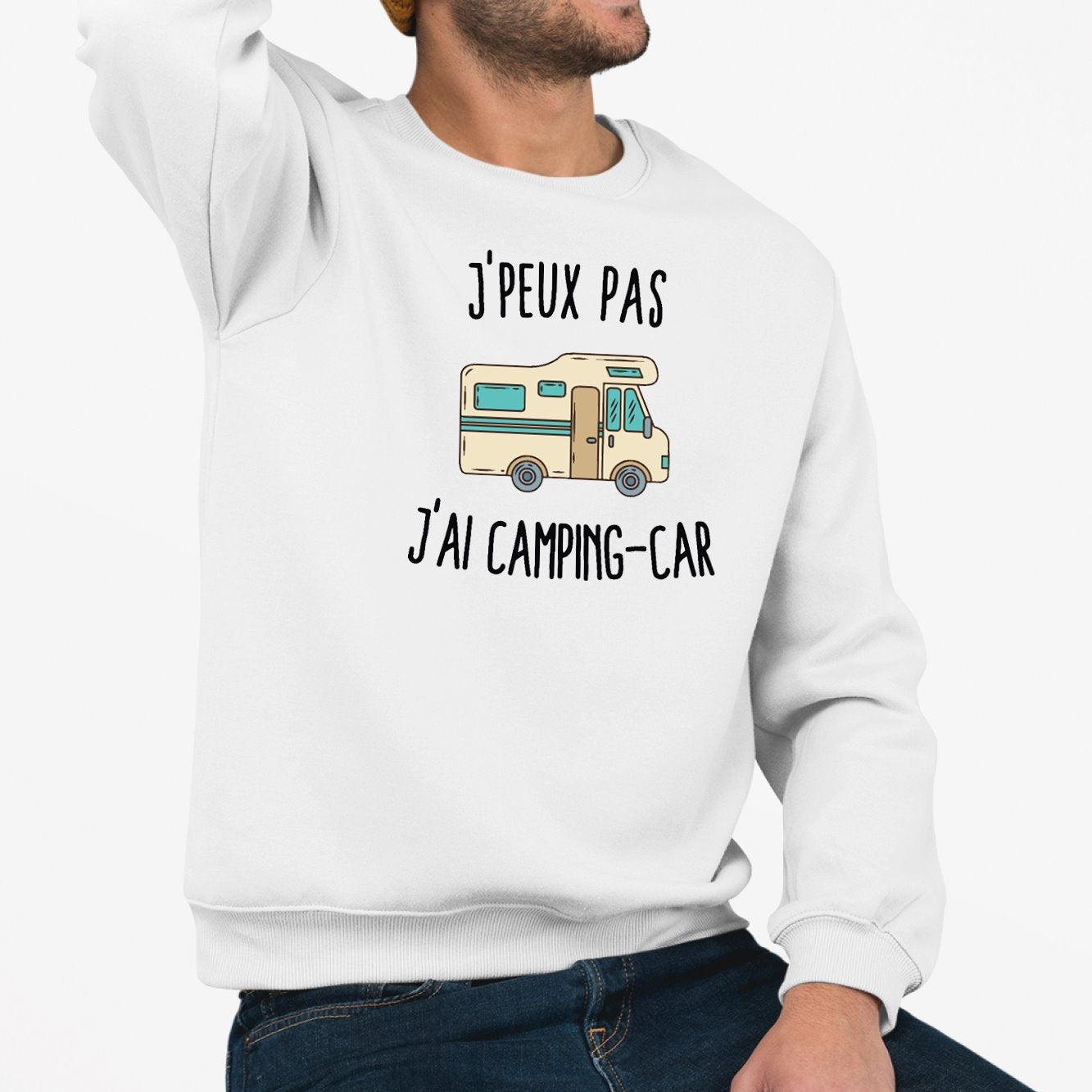 Sweat Adulte J'peux pas j'ai camping-car Blanc