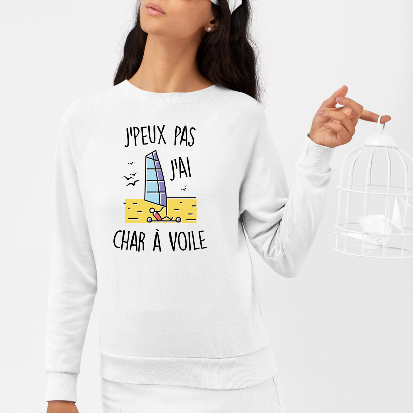 Sweat Adulte J'peux pas j'ai char à voile Blanc