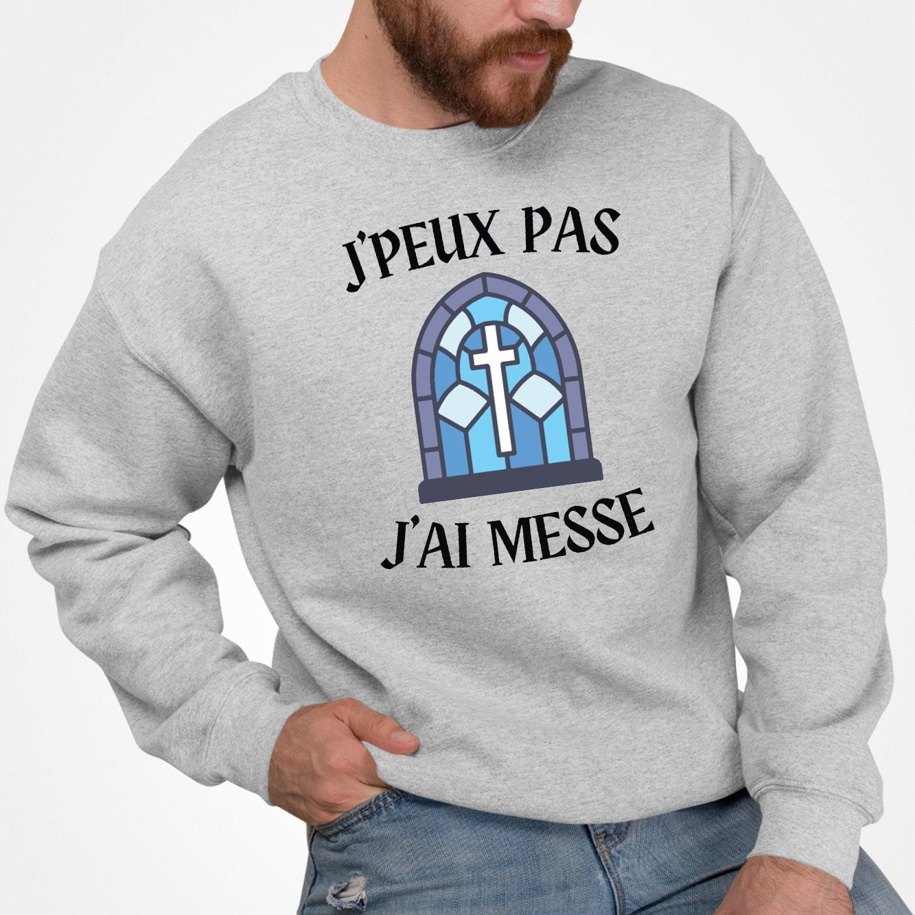 Sweat Adulte J'peux pas j'ai messe Gris