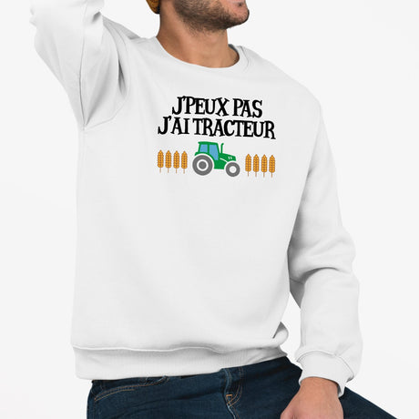 Sweat Adulte J'peux pas j'ai tracteur Blanc