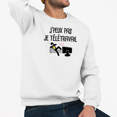 Sweat Adulte J'peux pas je télétravail Blanc