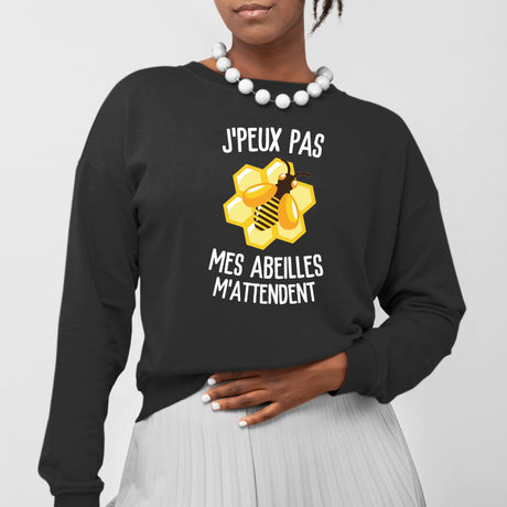 Sweat Adulte J'peux pas mes abeilles m'attendent Noir