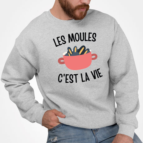 Sweat Adulte Les moules c'est la vie Gris