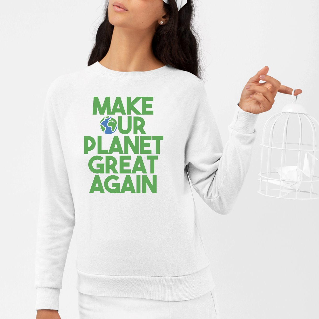 Sweat Adulte Make our planet great again Blanc