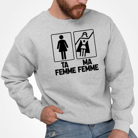 Sweat Adulte Ta femme ma femme Gris