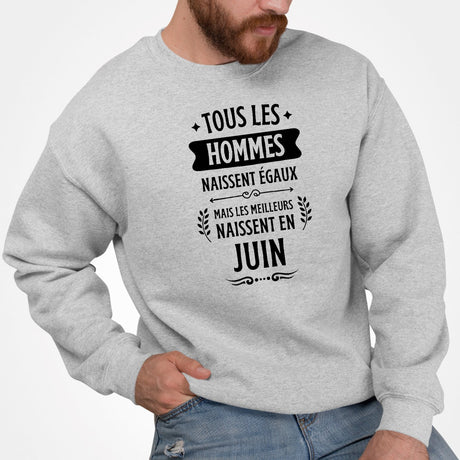 Sweat Adulte Tous les hommes naissent égaux les meilleurs en juin Gris