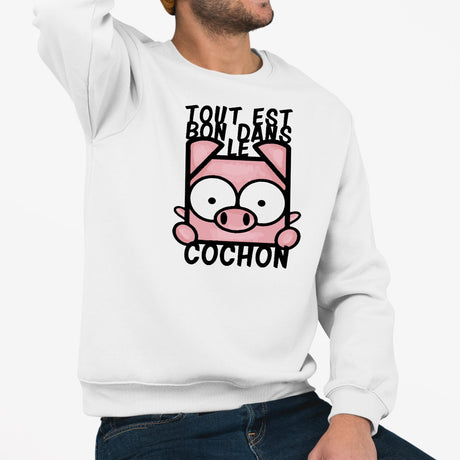 Sweat Adulte Tout est bon dans le cochon Blanc