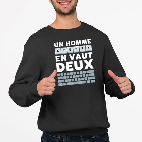 Sweat Adulte Un homme AZERTY en vaut deux Noir