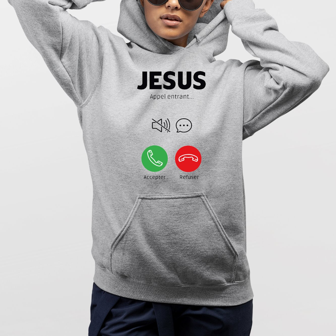 Sweat Capuche Adulte Appel de Jésus Gris