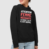 Sweat Capuche Adulte Attention femme méchante Noir