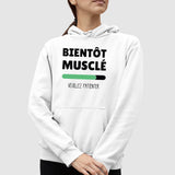 Sweat Capuche Adulte Bientôt musclé Blanc