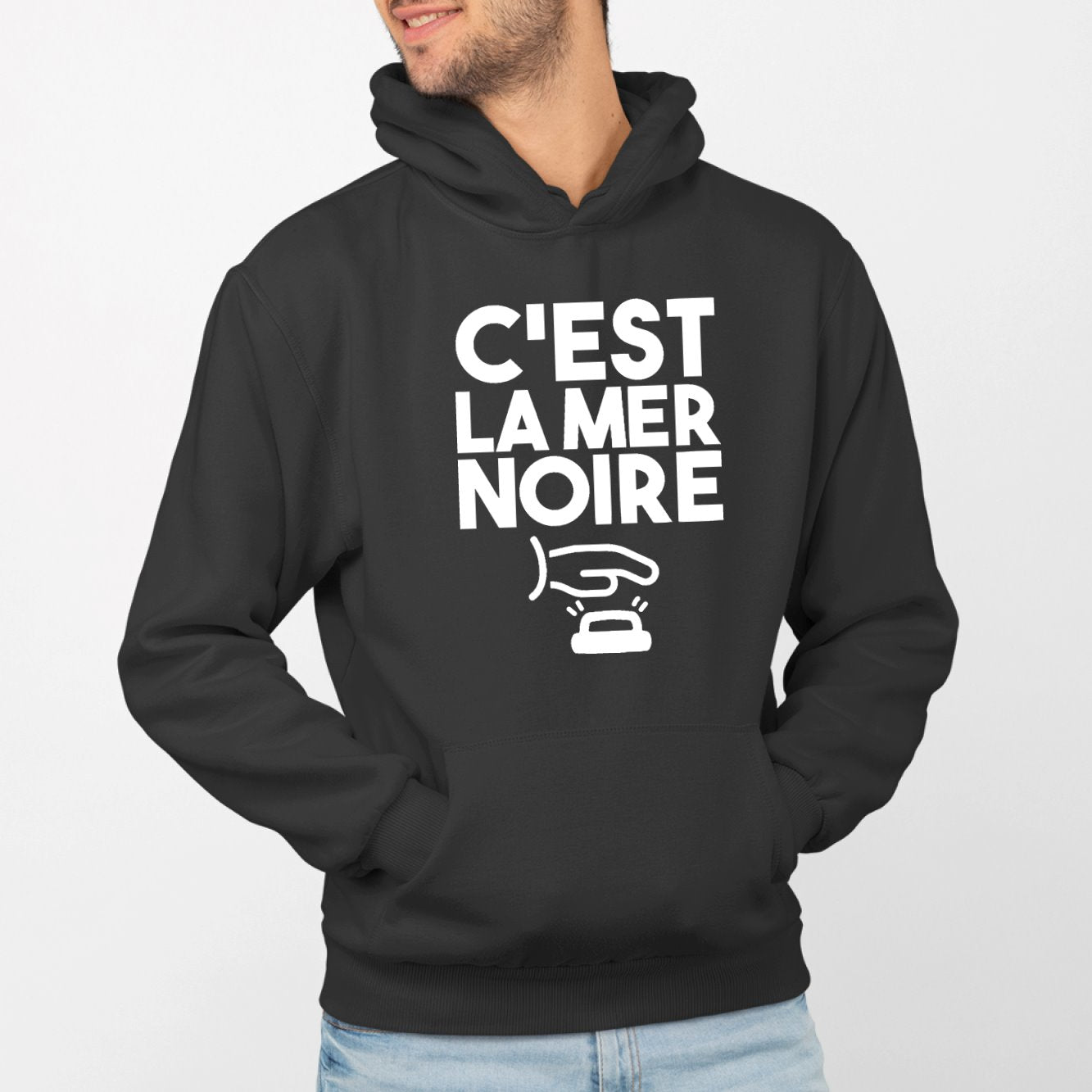 Sweat Capuche Adulte C'est la mer noire Noir