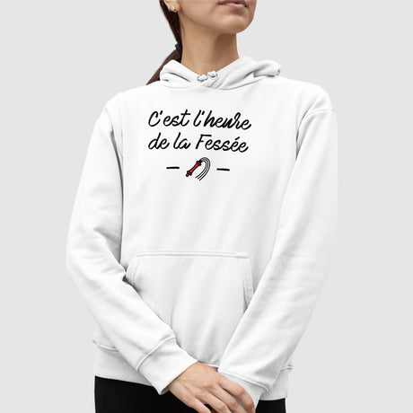 Sweat Capuche Adulte C'est l'heure de la fessée Blanc