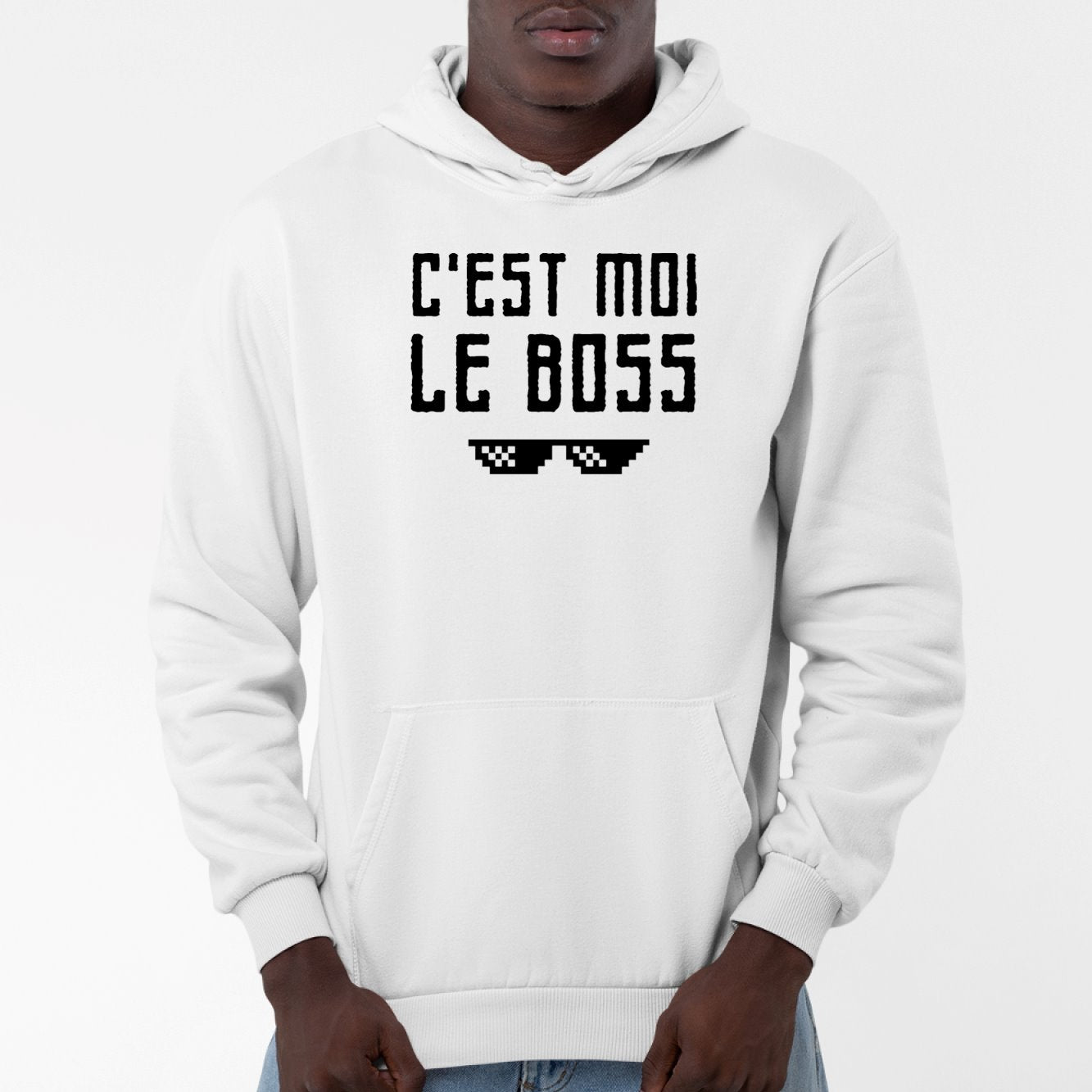 Sweat Capuche Adulte C'est moi le boss Blanc