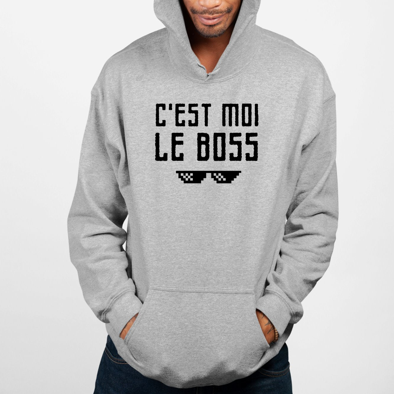 Sweat Capuche Adulte C'est moi le boss Gris