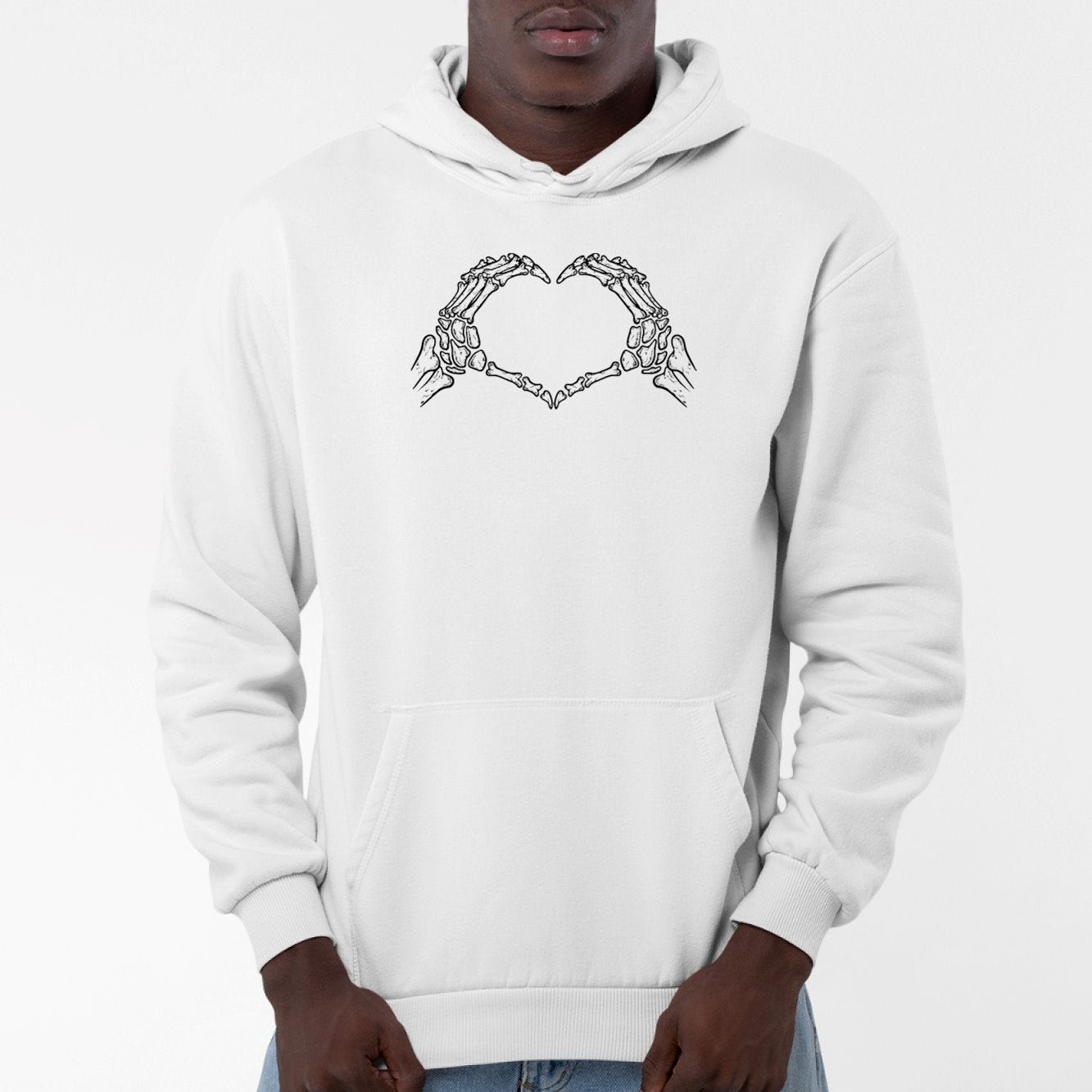 Sweat Capuche Adulte Coeur mains squelette Blanc