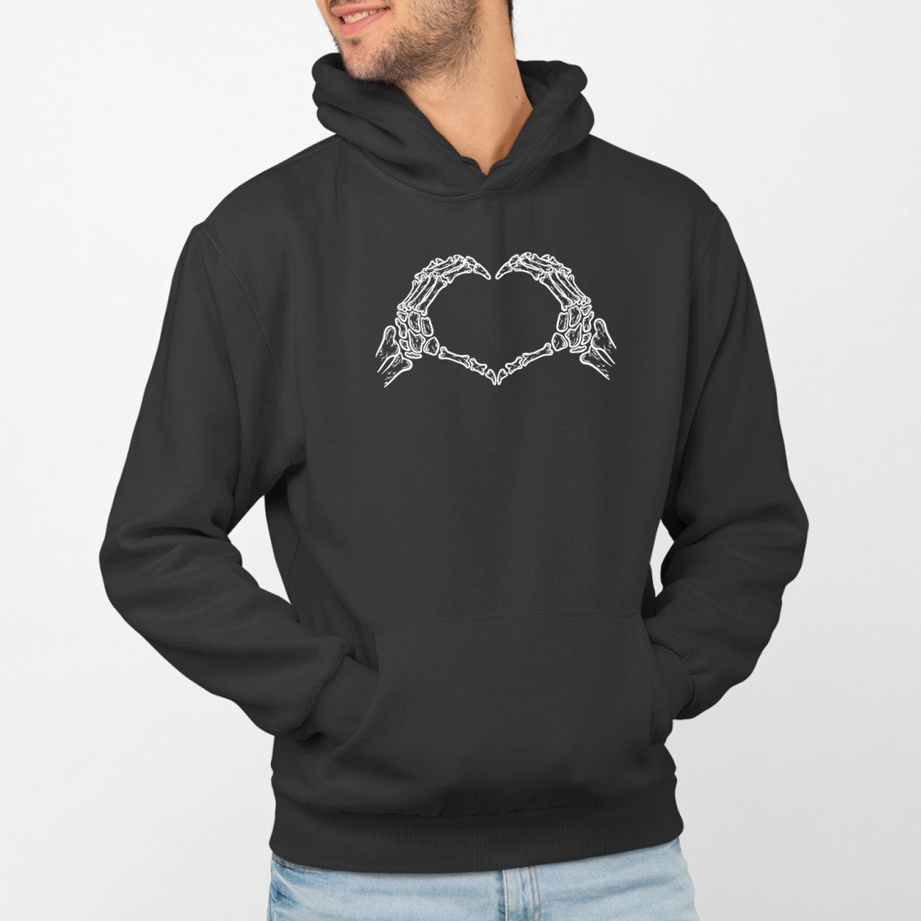 Sweat Capuche Adulte Coeur mains squelette Noir