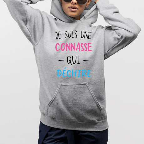 Sweat Capuche Adulte Connasse qui déchire Gris