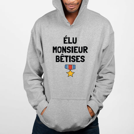 Sweat Capuche Adulte Élu monsieur bêtises Gris