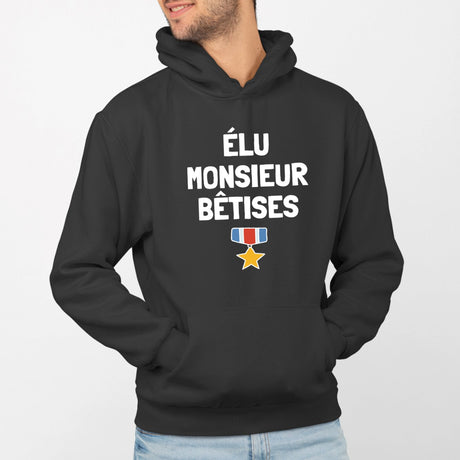 Sweat Capuche Adulte Élu monsieur bêtises Noir