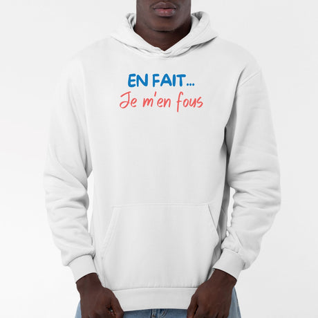 Sweat Capuche Adulte En fait je m'en fous Blanc