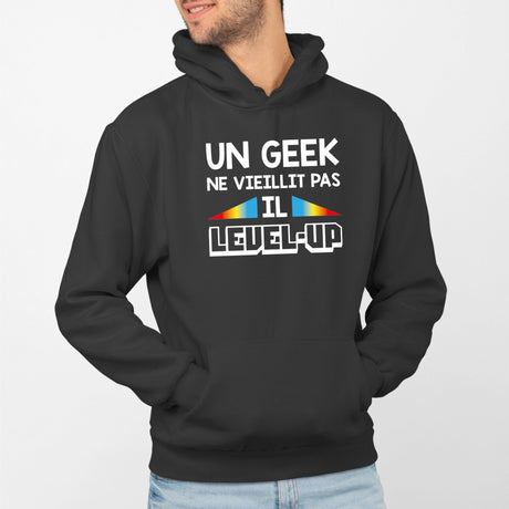 Sweat Capuche Adulte Geek level-up Noir