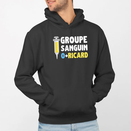 Sweat Capuche Adulte Groupe sanguin O + Ricard Noir