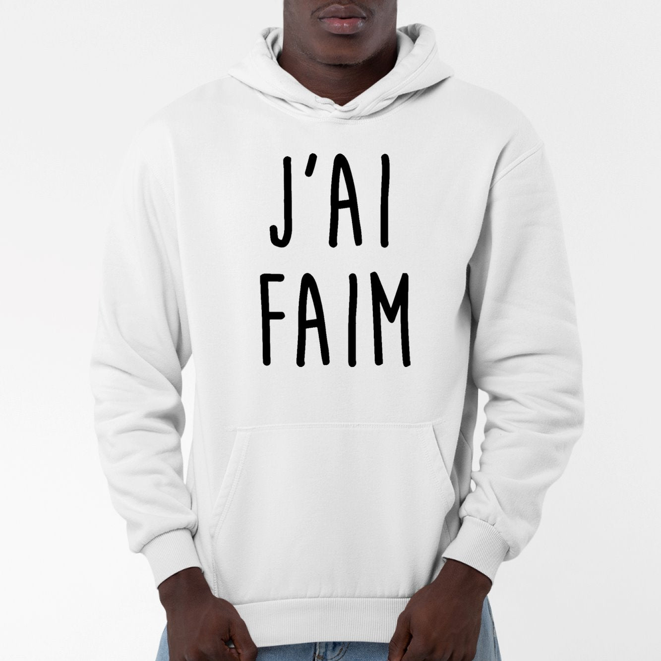 Sweat Capuche Adulte J'ai faim Blanc