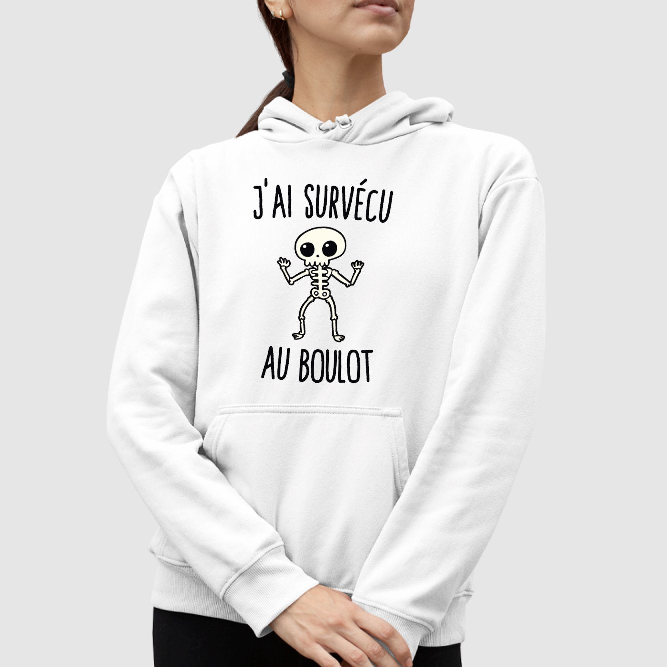 Sweat Capuche Adulte J'ai survécu au boulot Blanc