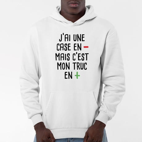 Sweat Capuche Adulte J'ai une case en moins Blanc