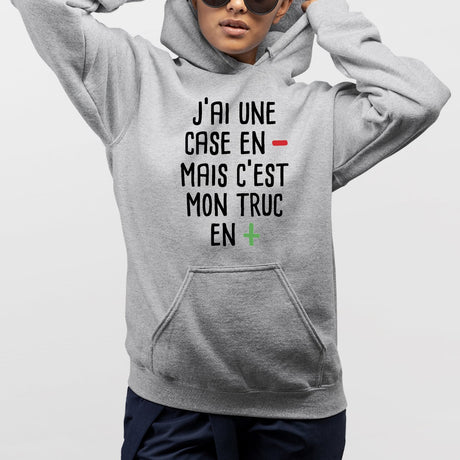 Sweat Capuche Adulte J'ai une case en moins Gris