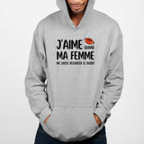 Sweat Capuche Adulte J'aime quand ma femme me laisse regarder le rugby Gris