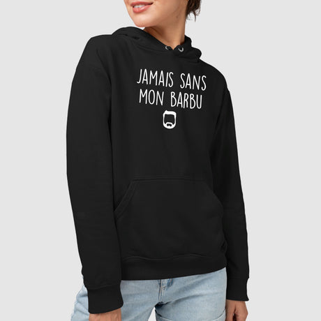 Sweat Capuche Adulte Jamais sans mon barbu Noir