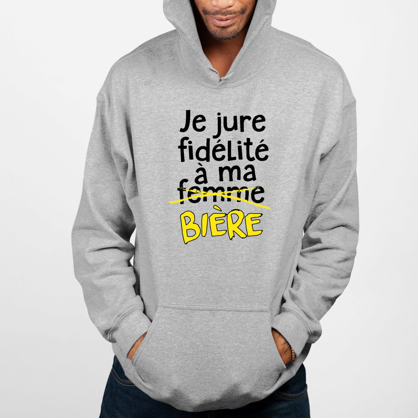 Sweat Capuche Adulte Je jure fidélité à ma bière Gris