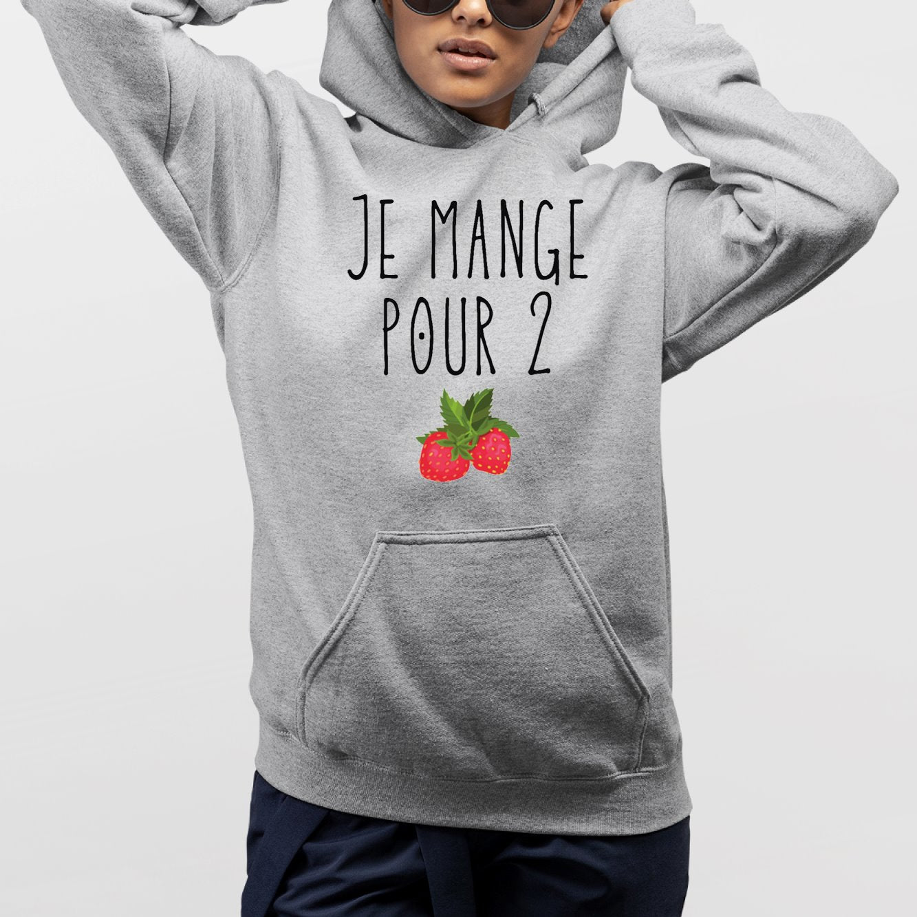 Sweat Capuche Adulte Je mange pour 2 Gris