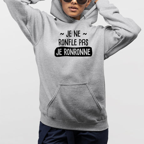 Sweat Capuche Adulte Je ne ronfle pas je ronronne Gris