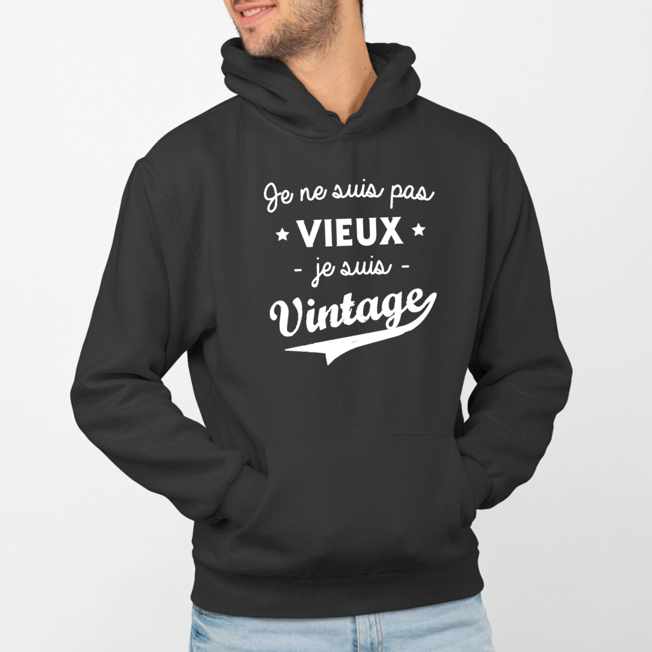 Sweat Capuche Adulte Je ne suis pas vieux je suis vintage Noir