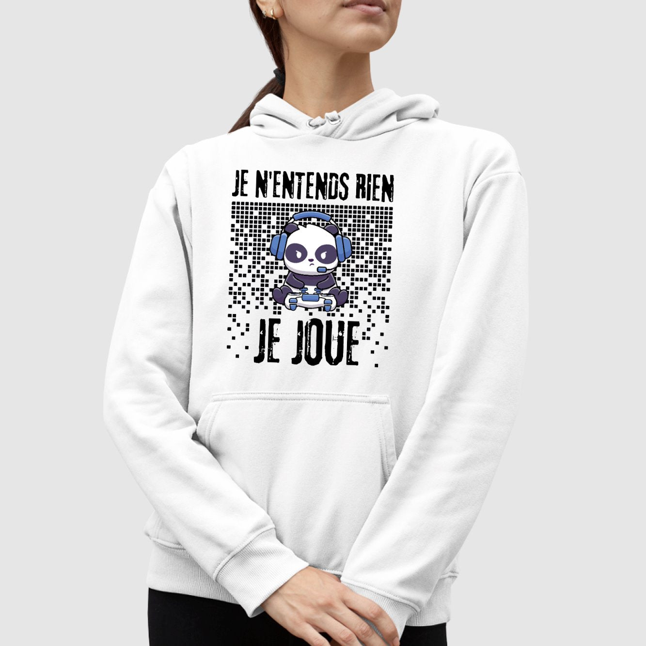 Sweat Capuche Adulte Je n'entends rien je joue Blanc