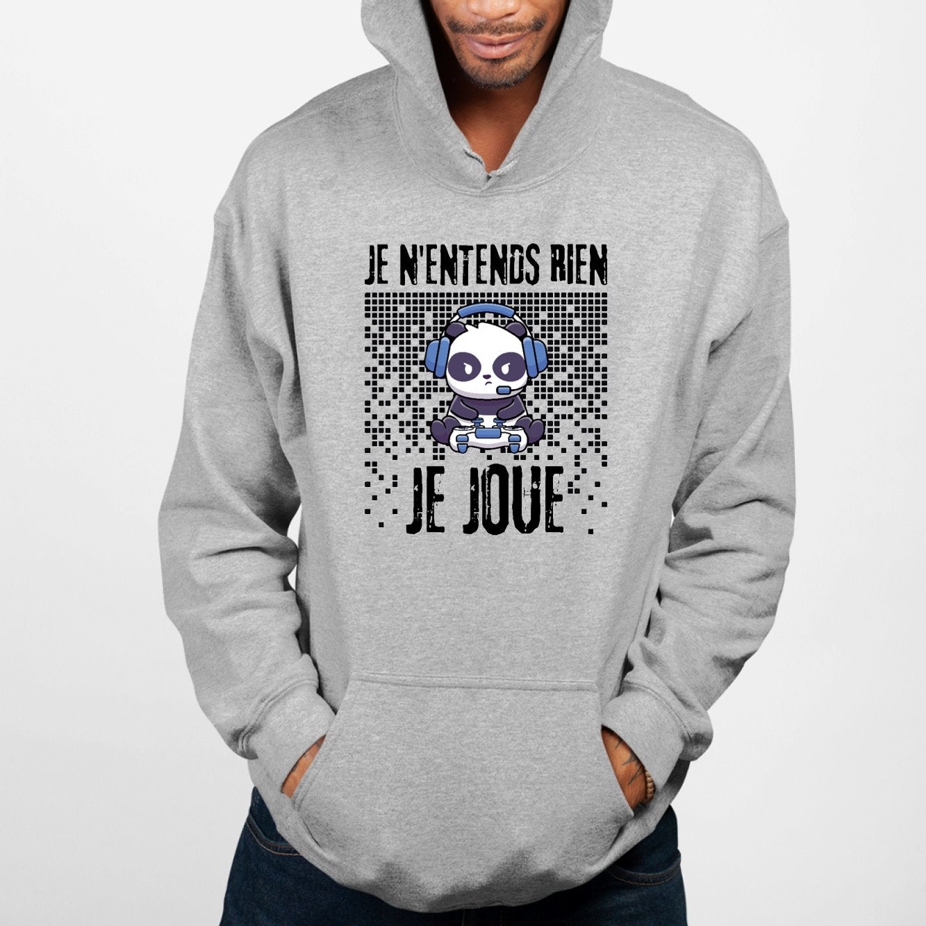 Sweat Capuche Adulte Je n'entends rien je joue Gris